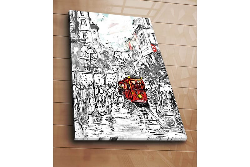 Suurikokoinen canvas-taulu 70x100 cm - Punainen raitiovaunu vilkkaassa kaupunkikuvassa - Punainen / Musta / Harmaa - Sisustustuotteet - Taulu & taide - Canvas-taulu