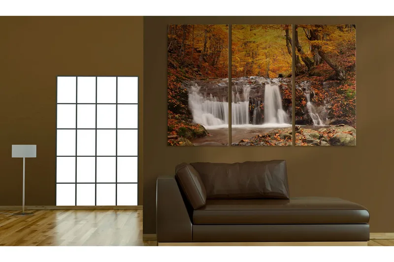 Taulu A waterfall in the middle of fall trees 90x60, Artgeist sp. z o. o.