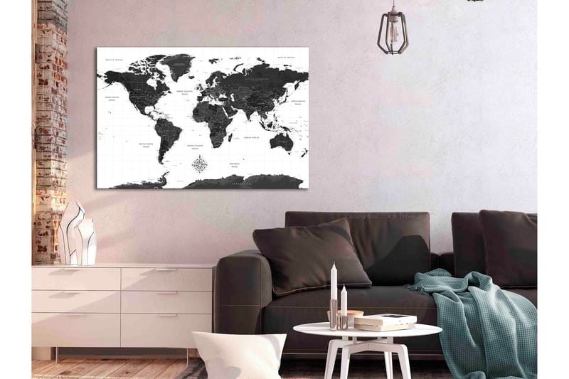Taulu Black and White Map (1 Part) Wide 120x80, Artgeist sp. z o. o.