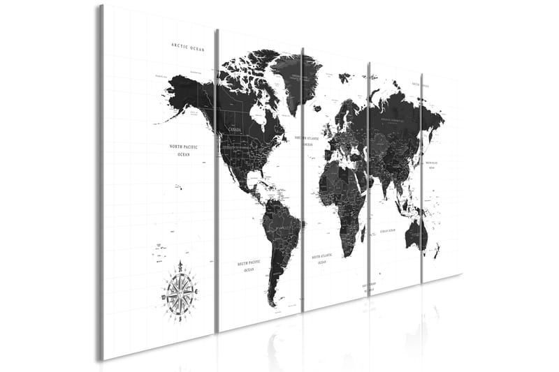 Taulu Black And White Map 5 Parts Narrow 225x90 - Artgeist sp. z o. o. - Sisustustuotteet - Taulu & taide - Canvas-taulu