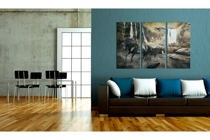 Taulu Black Horse And Rocky Waterfall 120x80 - Artgeist sp. z o. o. - Canvas-taulu - Seinäkoristeet