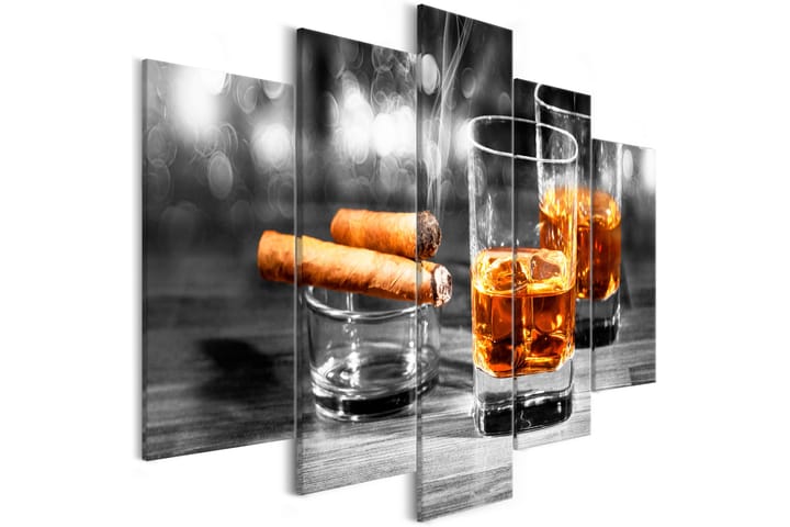 Taulu Cigars And Whiskey 5 Parts Wide 225x100 - Artgeist sp. z o. o. - Canvas-taulu - Seinäkoristeet