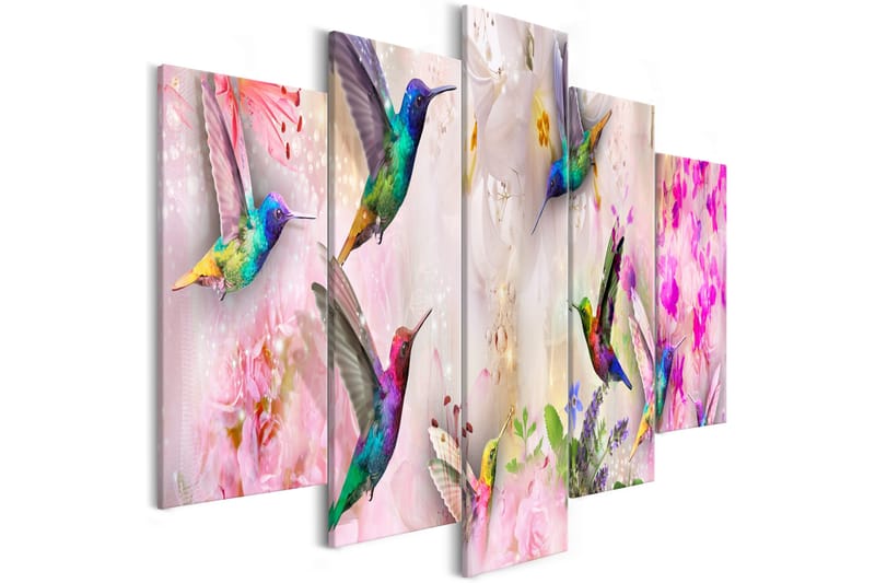 Taulu Colourful Hummingbirds 5 Parts Wide Pink 200x100, Artgeist sp. z o. o.