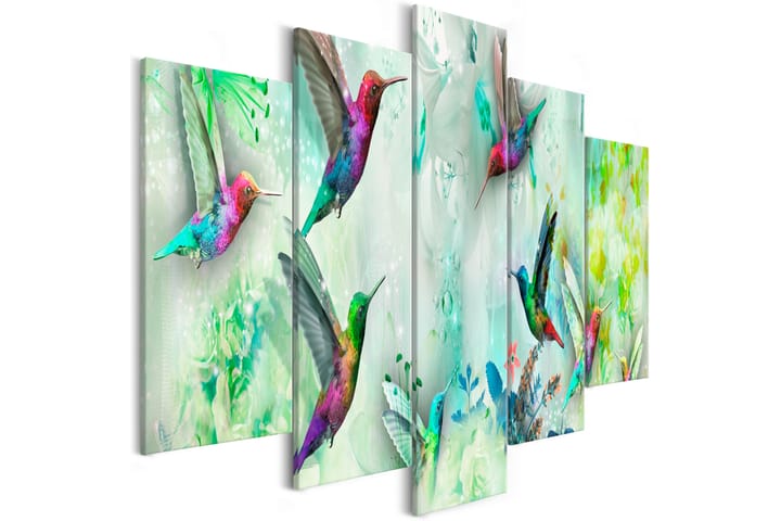 Taulu Colourful Hummingbirds 5 Parts Wide Green 200x100 - Artgeist sp. z o. o. - Canvas-taulu - Seinäkoristeet