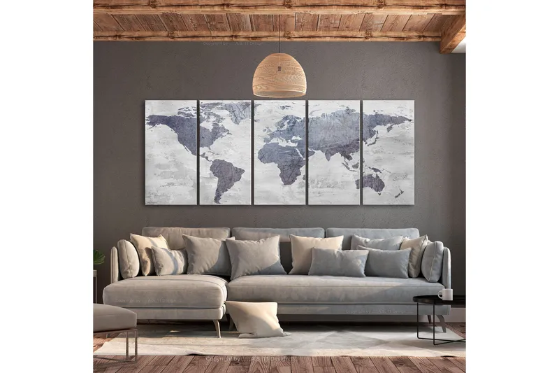 Taulu Concrete World Map 5 Parts Narrow 225x90 - Artgeist sp. z o. o. - Sisustustuotteet - Taulu & taide - Canvas-taulu