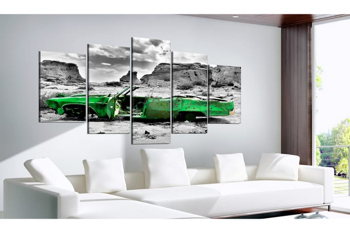 Taulu Green Retro Car At Colorado Desert 100x50 - Artgeist sp. z o. o. - Canvas-taulu - Seinäkoristeet