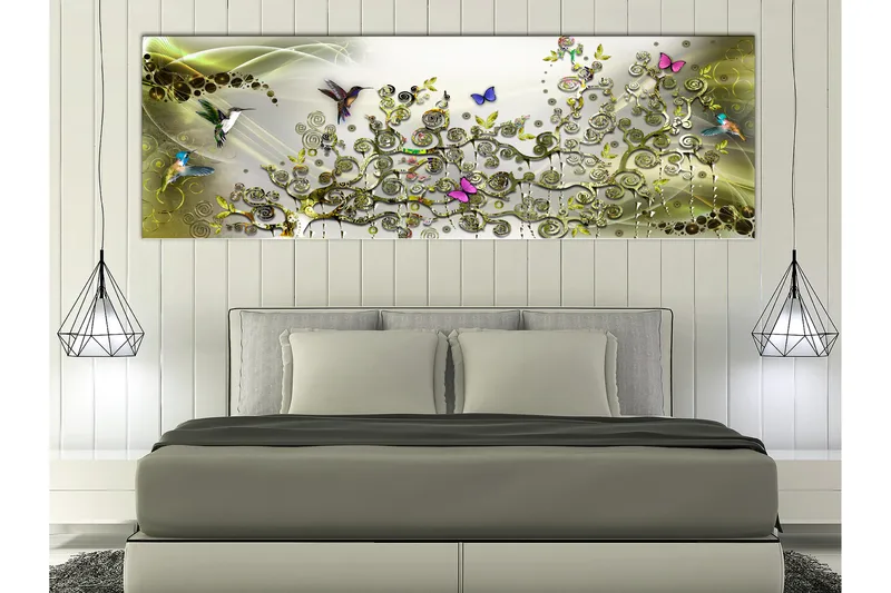 Taulu Hummingbirds Dance (1 Part) Green Narrow 135x45, Artgeist sp. z o. o.