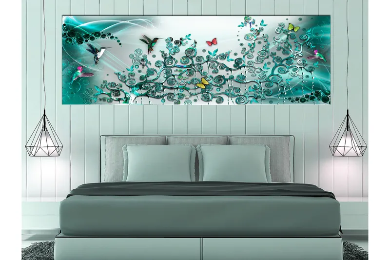 Taulu Hummingbirds Dance (1 Part) Turquoise Narrow 120x40, Artgeist sp. z o. o.