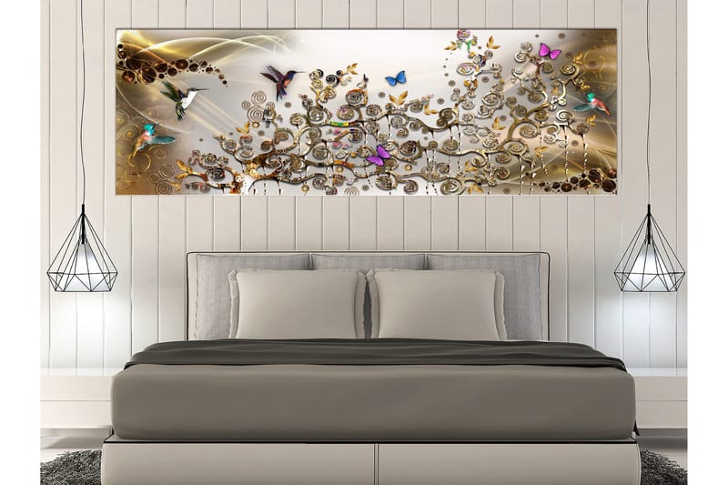 Taulu Hummingbirds Dance (1 Part) Gold Narrow 150x50, Artgeist sp. z o. o.