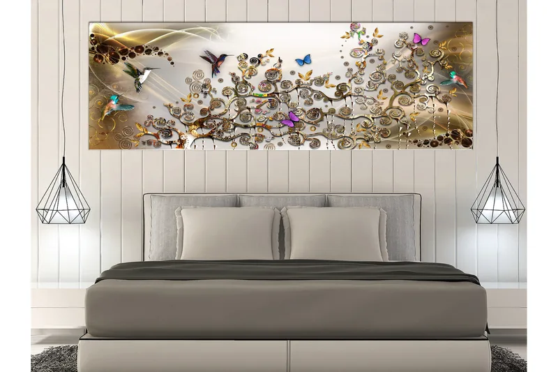 Taulu Hummingbirds Dance (1 Part) Gold Narrow 135x45, Artgeist sp. z o. o.