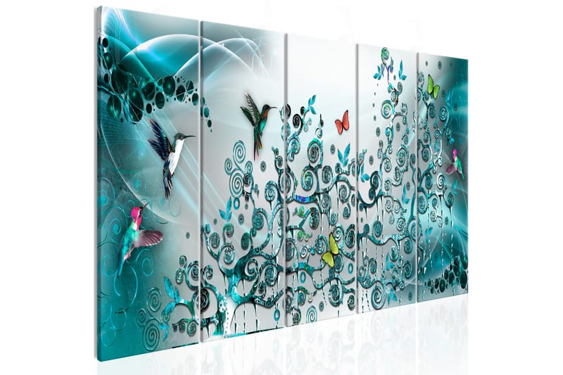 Taulu Hummingbirds Dance 5 Parts Turquoise Narrow 225x90, Artgeist sp. z o. o.