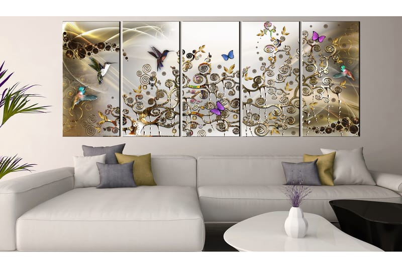 Taulu Hummingbirds Dance 5 Parts Gold Narrow 200x80 - Artgeist sp. z o. o. - Sisustustuotteet - Taulu & taide - Canvas-taulu