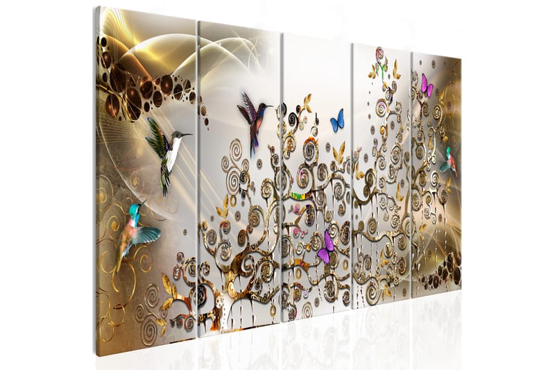 Taulu Hummingbirds Dance 5 Parts Gold Narrow 200x80 - Artgeist sp. z o. o. - Sisustustuotteet - Taulu & taide - Canvas-taulu