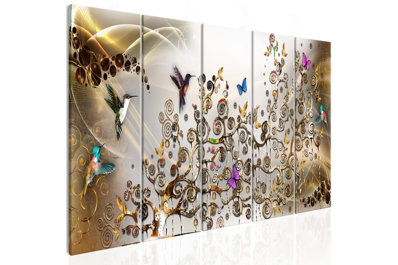Taulu Hummingbirds Dance 5 Parts Gold Narrow 225x90, Artgeist sp. z o. o.