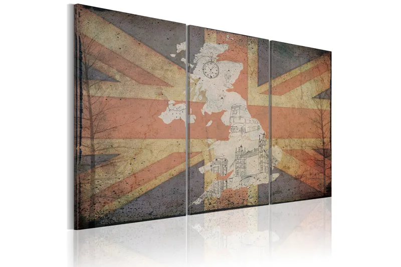 Taulu Iso-Britannian kartta Triptyykki 90x60, Artgeist sp. z o. o.