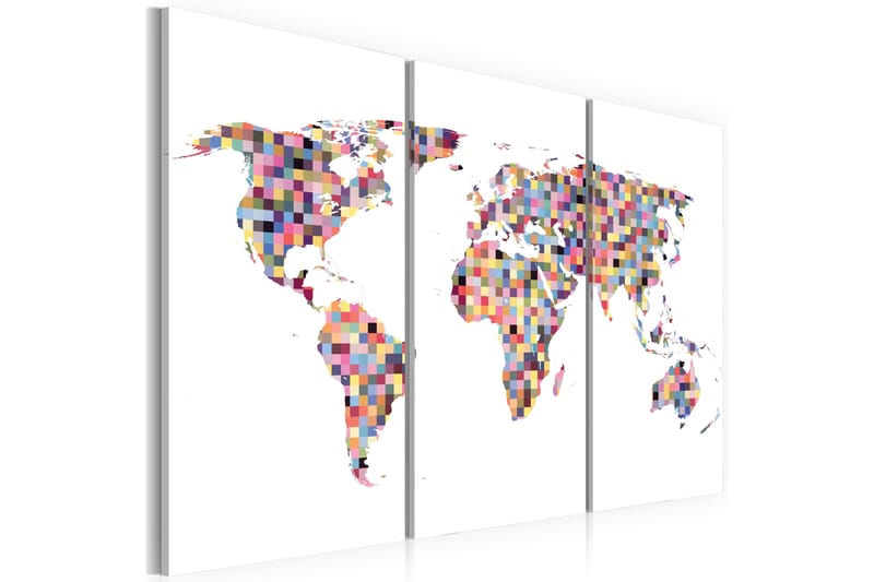 Taulu Karta Över Världen Pixels Triptych 120x80, Artgeist sp. z o. o.