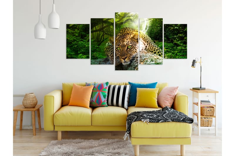Taulu Leopard Lying 5 Parts Wide Green 200x100 - Artgeist sp. z o. o. - Sisustustuotteet - Taulu & taide - Canvas-taulu
