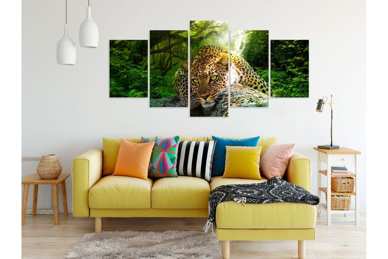 Taulu Leopard Lying 5 Parts Wide Green 100x50 - Artgeist sp. z o. o. - Sisustustuotteet - Taulu & taide - Canvas-taulu