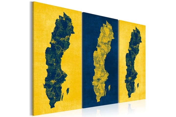 Taulu Maalattu Ruotsin kartta Triptyykki 120x80 - Artgeist sp. z o. o. - Canvas-taulu - Seinäkoristeet