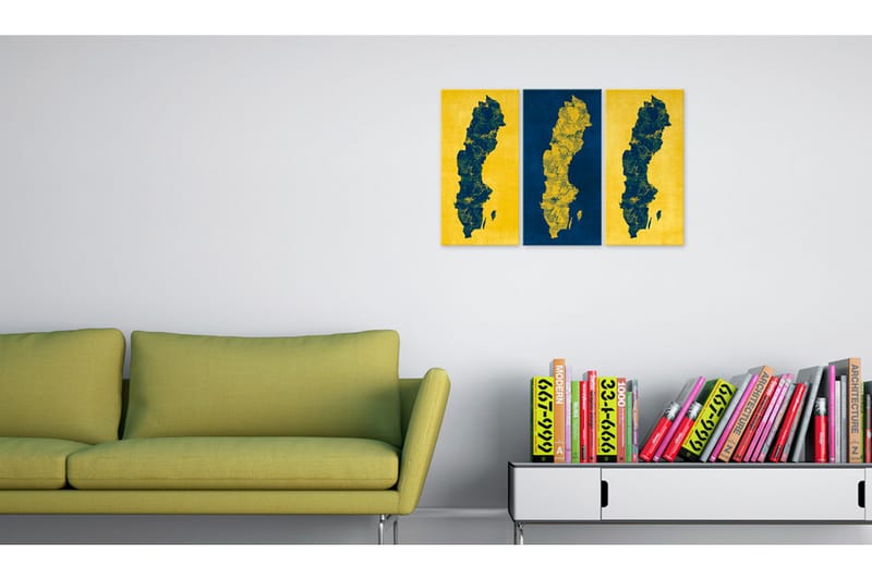 Taulu Maalattu Ruotsin kartta Triptyykki 120x80 - Artgeist sp. z o. o. - Sisustustuotteet - Taulu & taide - Canvas-taulu