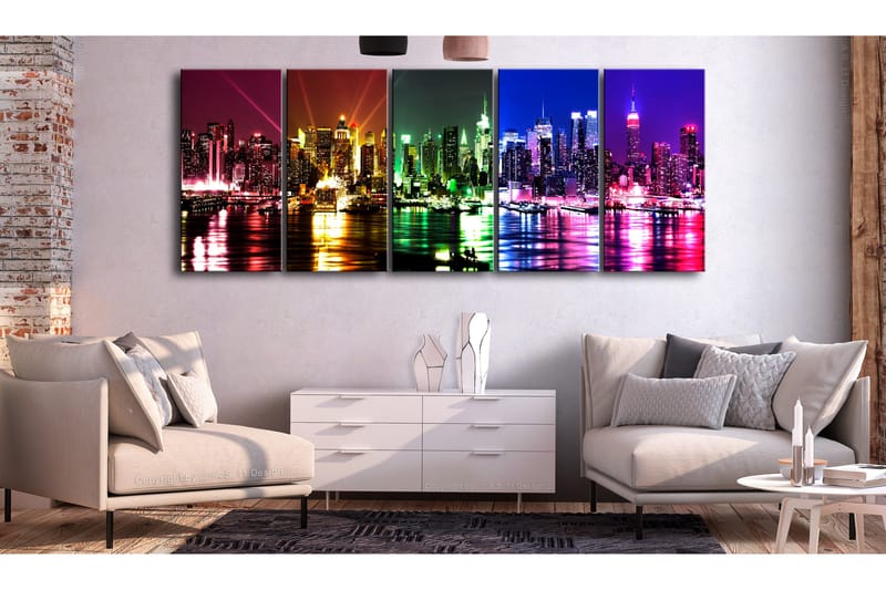 Taulu Rainbow New York 5 Parts Narrow 225x90 - Artgeist sp. z o. o. - Sisustustuotteet - Taulu & taide - Canvas-taulu