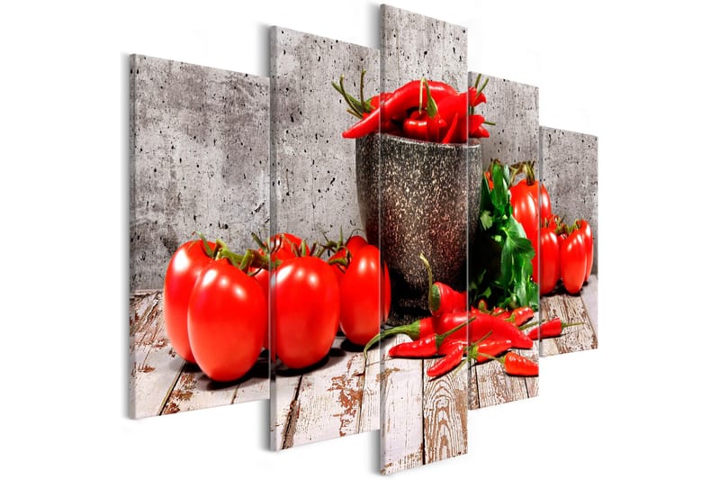 Taulu Red Vegetables 5 Parts Concrete Wide 100x50, Artgeist sp. z o. o.