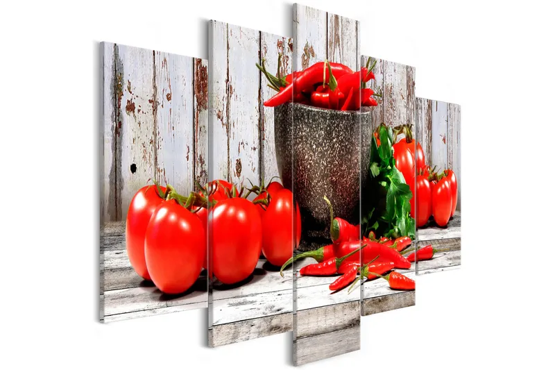 Taulu Red Vegetables 5 Parts Wood Wide 100x50, Artgeist sp. z o. o.
