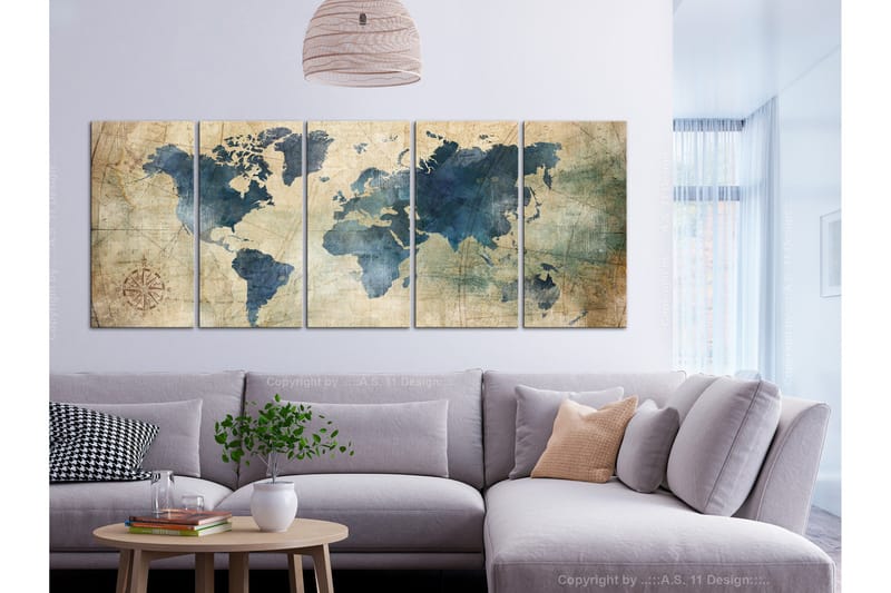 Taulu Retro Map 5 Parts Narrow 225x90 - Artgeist sp. z o. o. - Sisustustuotteet - Taulu & taide - Canvas-taulu