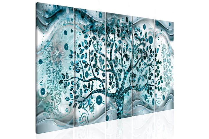 Taulu Tree And Waves 5 Parts Blue 200x80 - Artgeist sp. z o. o. - Canvas-taulu - Seinäkoristeet