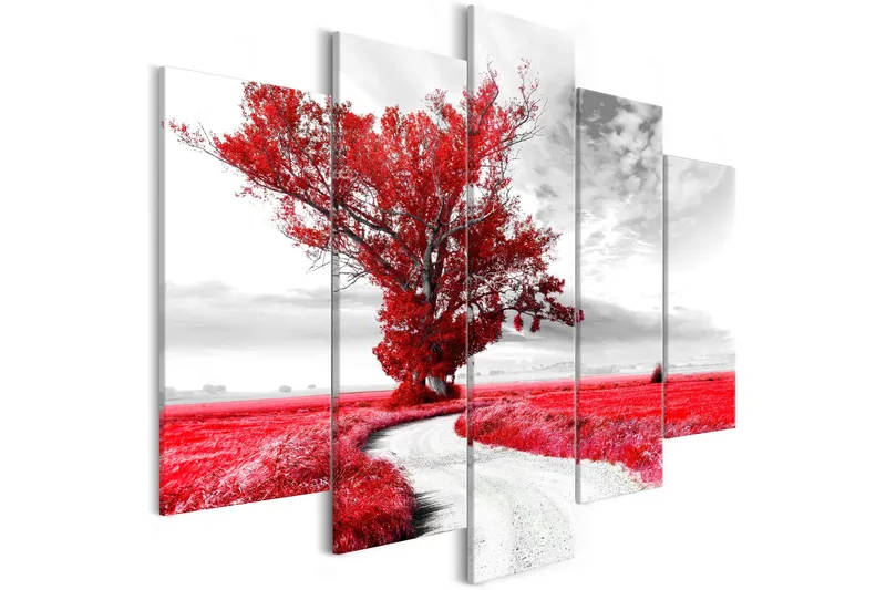 Taulu Tree Near The Road 5 Parts Red 200x100, Artgeist sp. z o. o.