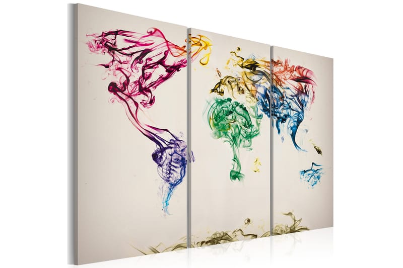 Taulu Världskartan Färgad Rök Spår Triptych 60x40, Artgeist sp. z o. o.