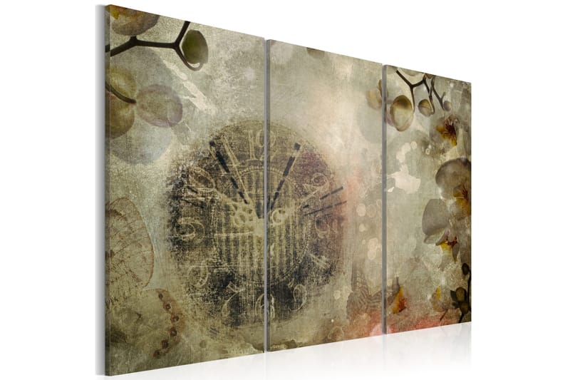 Taulu Vintage Clock And Orchid Triptych 120x80, Artgeist sp. z o. o.