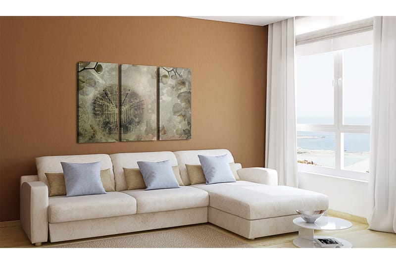 Taulu Vintage Clock And Orchid Triptych 120x80 - Artgeist sp. z o. o. - Sisustustuotteet - Taulu & taide - Canvas-taulu