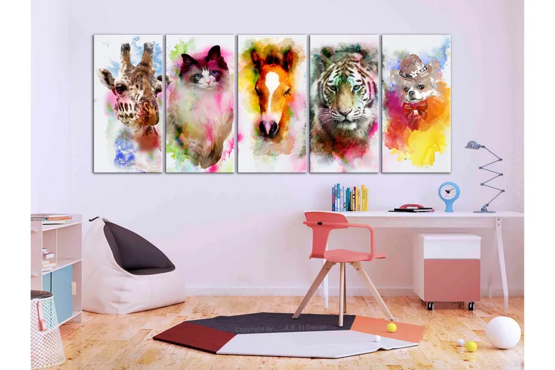 Taulu Watercolour Animals 5 Parts Narrow 200x80 - Artgeist sp. z o. o. - Sisustustuotteet - Taulu & taide - Canvas-taulu