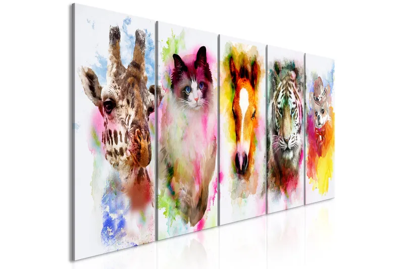 Taulu Watercolour Animals 5 Parts Narrow 200x80 - Artgeist sp. z o. o. - Sisustustuotteet - Taulu & taide - Canvas-taulu