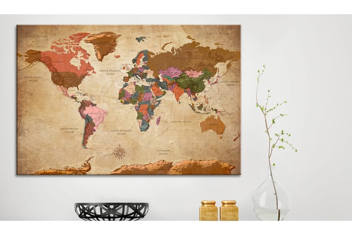Taulu World Map: Brown Elegance 90x60 - Artgeist sp. z o. o. - Canvas-taulu - Seinäkoristeet