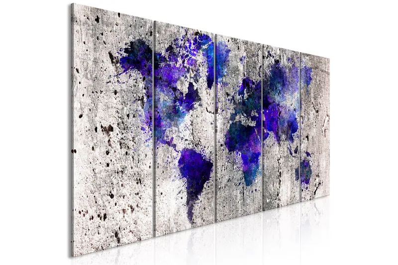 Taulu World Map Ink Blots 5 Parts Narrow 200x80, Artgeist sp. z o. o.
