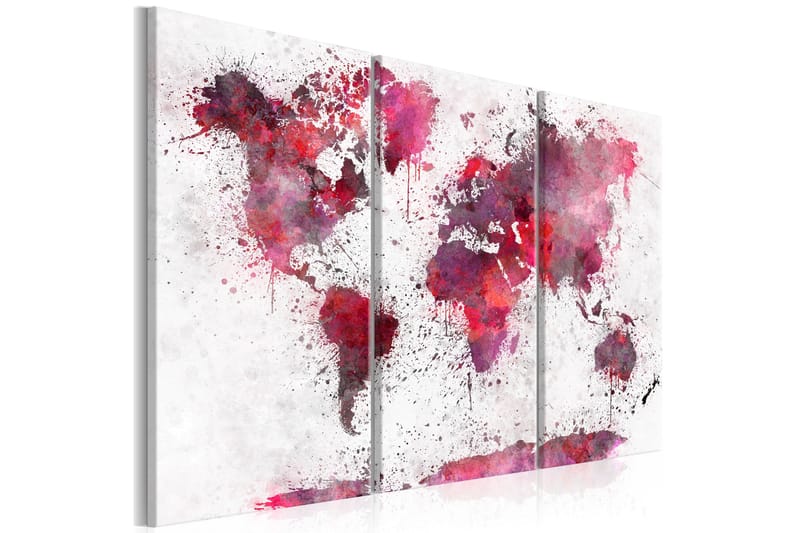 Taulu World Map Red Watercolors 3 Parts 90x60, Artgeist sp. z o. o.