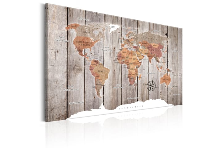 Taulu World Map: Wooden Stories 90x60 - Artgeist sp. z o. o. - Canvas-taulu - Seinäkoristeet