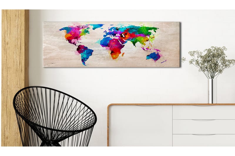 Tavla World Map: Finesse of Colours 120x40 - Sisustustuotteet - Taulu & taide - Canvas-taulu