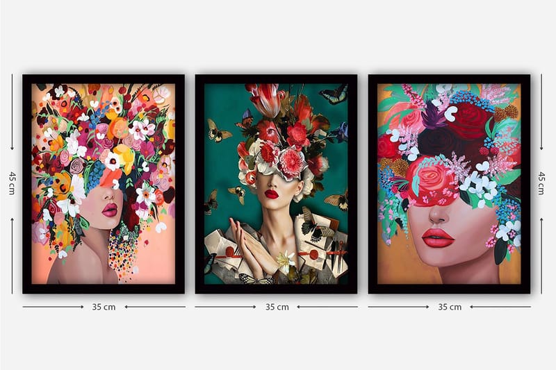 Decoratiivinen Kehystetty Taulu (3 osaa) 35x45 - Sisustustuotteet - Taulu & taide - Canvas-taulu