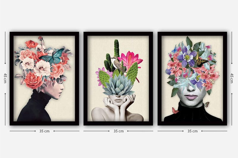 Decoratiivinen Kehystetty Taulu (3 osaa) 35x45 - Sisustustuotteet - Taulu & taide - Canvas-taulu