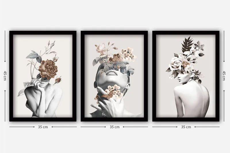 Decoratiivinen Kehystetty Taulu (3 osaa) 35x45 - Sisustustuotteet - Taulu & taide - Canvas-taulu