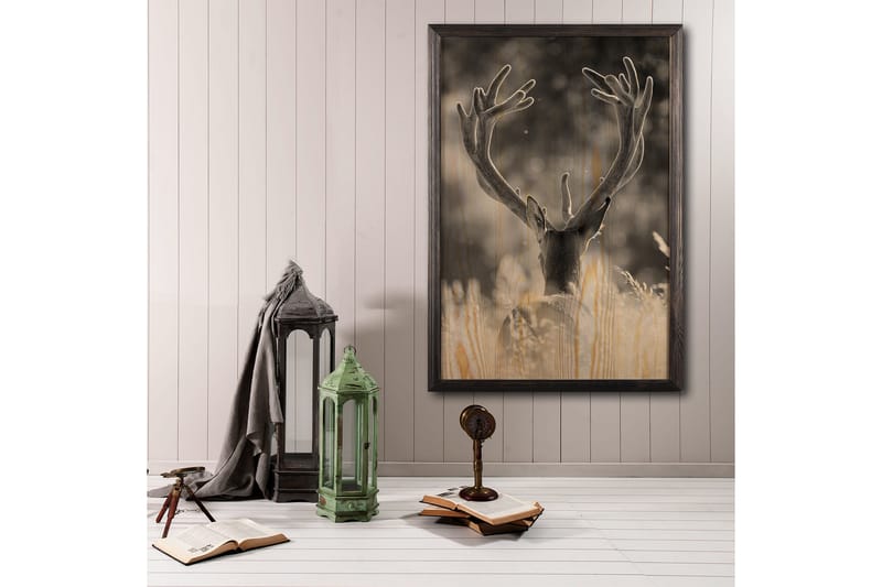 Deer In The Field Maalaus/Kuva Harmaa/Beige - 50x70 cm - Eläin juliste - Juliste