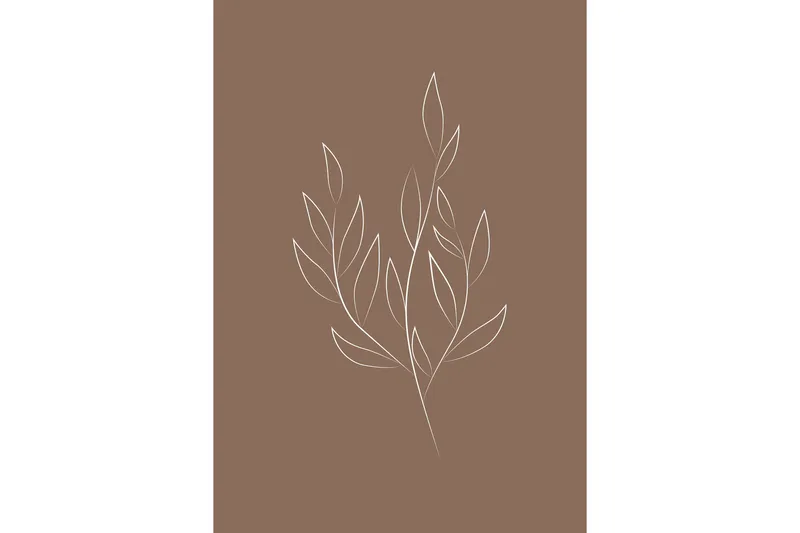 Juliste Drawed leaf 21x30 cm, Ruskea