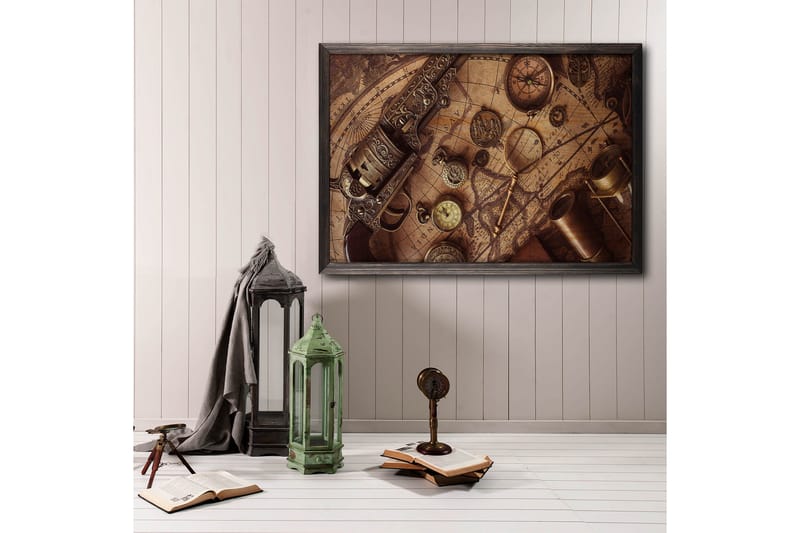 Historical Map, Compass & Watch Kuva Beige/Ruskea - 70x50 cm - Juliste - Retro & vintage juliste