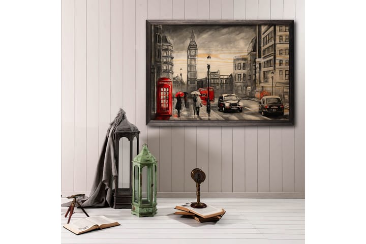 Vintage London Kuvitius Harmaa/Musta/Punainen/Beige - 50x35 cm - Juliste