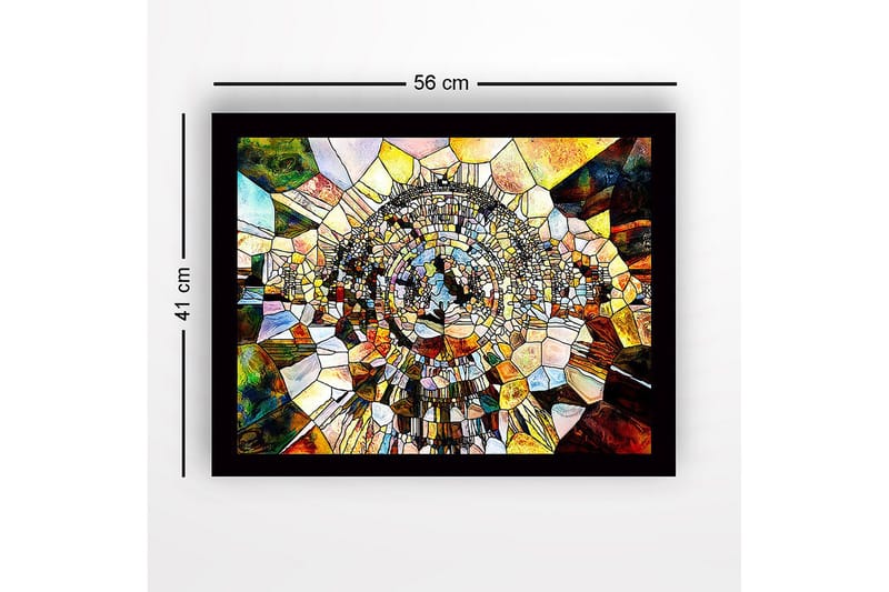 Kehyksiin kehystetty puukangas - 41x56 cm - Abstrakti sommitelma pyöreillä muodoilla ja mosaiikkimaisella rakenteella - Kulta / Ruskea / Sininen - Sisustustuotteet - Taulu & taide