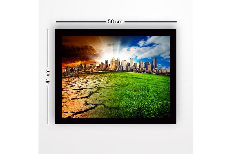 Kehyksiin ripustettu puukangas - 41x56 cm - Kontrasti kuivan maan ja rehevän kaupunkiympäristön välillä - Vihreä / Ruskea / Oranssi - Sisustustuotteet - Taulu & taide