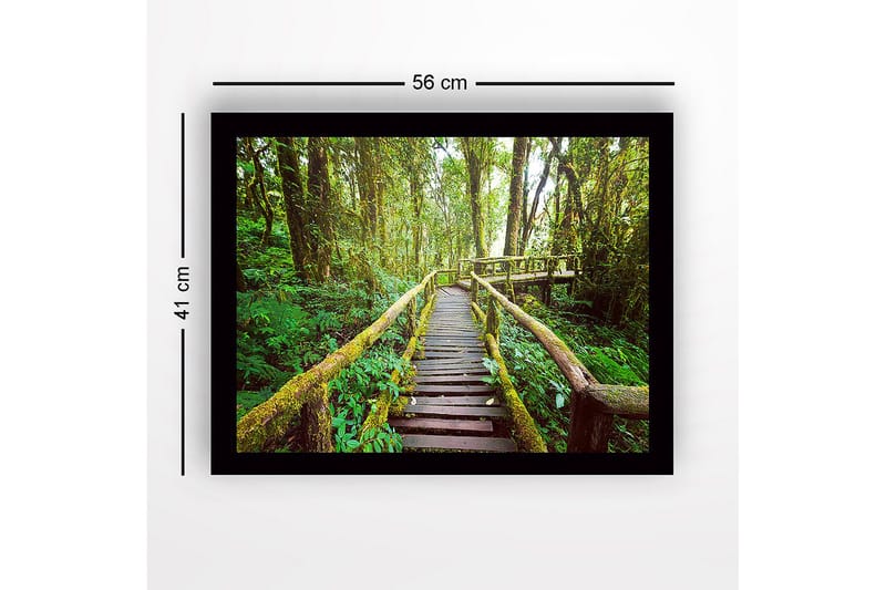 Kehystetty puutaulu canvasille - 41x56 cm - Rehevä metsäpolku puisilla silloilla - Vihreä / Ruskea / Keltavihreä - Sisustustuotteet - Taulu & taide